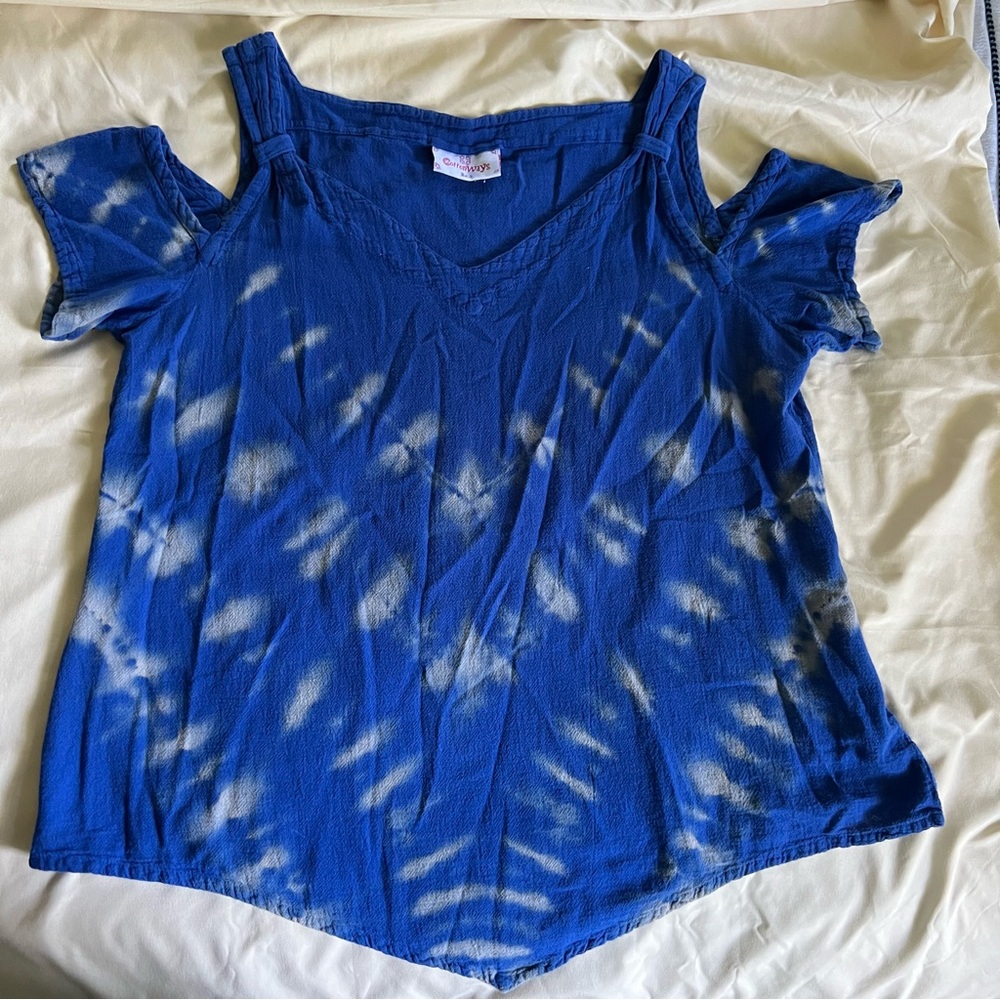 Cottonways Women's Blue TieDye Cold Shoulder Top Size 2